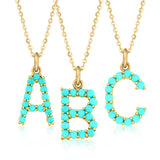 925 Silver Turquoise Initial Letter Necklace Pendant Wedding Jewelry