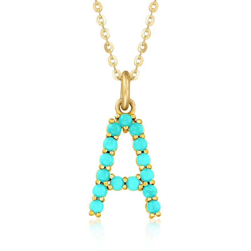 925 Silver Turquoise Initial Letter Necklace Pendant Wedding Jewelry