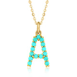 925 Silver Turquoise Initial Letter Necklace Pendant Wedding Jewelry