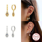 Real Silver 925 Mini Palm Drop Earrings Pendientes Jewelry