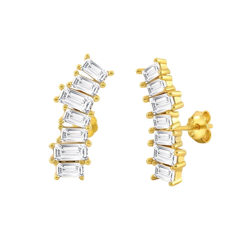 Rectangular Zircon 925 Sterling Silver Earring Studs