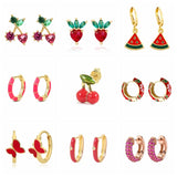 Red Enamel Butterfly Fruit Earrings For Women