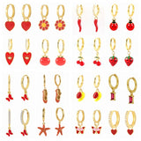 Red Enamel Butterfly Fruit Earrings For Women