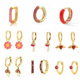 Red Enamel Butterfly Fruit Earrings For Women