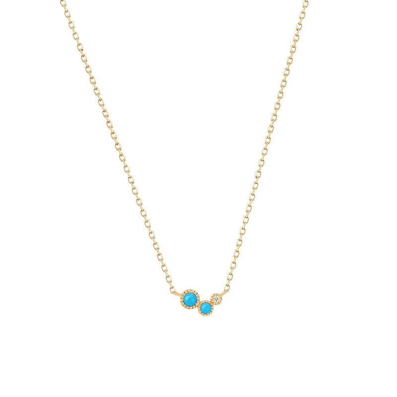 Retro Turquoise Pendant Necklace 925 Sterling Silver Ins Multilayer Clavicle Cha