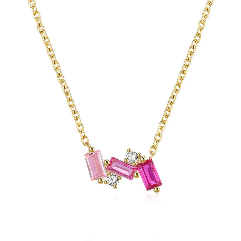Rose Pink Zircon Pendant 925 Sterling Silver Necklace for Women