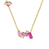 Rose Pink Zircon Pendant 925 Sterling Silver Necklace for Women