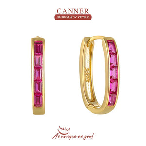 Rose Red Earrings 925 Silver U Shape Hoop Earrings