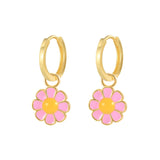 Rose Red Enamel Smiling Face Key Earrings For Women