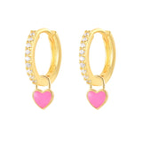 Rose Red Enamel Smiling Face Key Earrings For Women