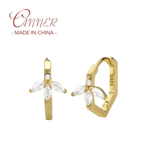 Zircon Oval Hexagon Hoop Earring 925 Sterling Silver Women Party Gift
