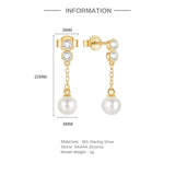 Round Pearl Sterling Silver Earrings for Women Wedding Party