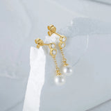 Round Pearl Sterling Silver Earrings for Women Wedding Party