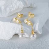 Round Pearl Sterling Silver Earrings for Women Wedding Party