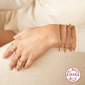 S925 Women's Sterling Silver Crystal Zircon Bangle Bracelet