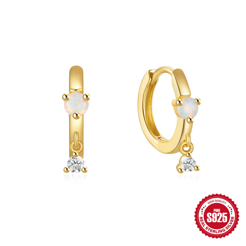 S925 Silver Green Gemstones Hoop Earrings Light Retro Red/Green/White Zircon Ear