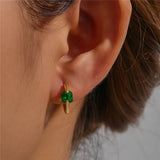 S925 Silver Green Gemstones Hoop Earrings Light Retro Red/Green/White Zircon Ear