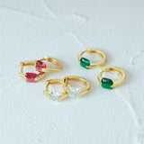 S925 Silver Green Gemstones Hoop Earrings Light Retro Red/Green/White Zircon Ear
