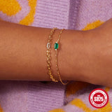 925 Silver Emerald Diamond Bracelet for Women