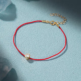 Sterling Silver Flower Bracelet Zircon Red Rope Chain Women Jewelry