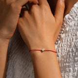 Sterling Silver Flower Bracelet Zircon Red Rope Chain Women Jewelry