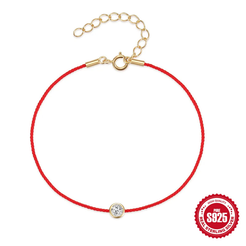 Sterling Silver Flower Bracelet Zircon Red Rope Chain Women Jewelry
