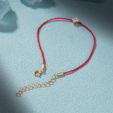 Sterling Silver Flower Bracelet Zircon Red Rope Chain Women Jewelry