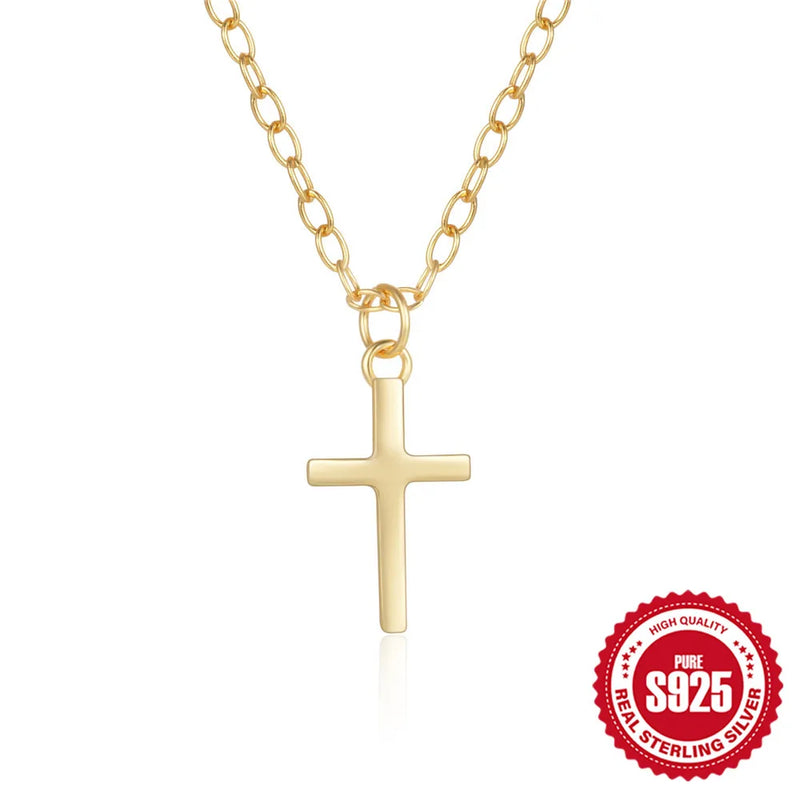 S925 Silver Cross Zircon Pendant Necklaces For Women Girls Jewelry