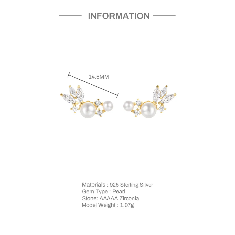 Gold-Plated Pearl Zircon Stud Earrings Vintage