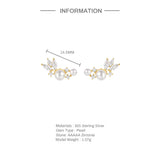 Gold-Plated Pearl Zircon Stud Earrings Vintage