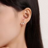 Gold-Plated Pearl Zircon Stud Earrings Vintage