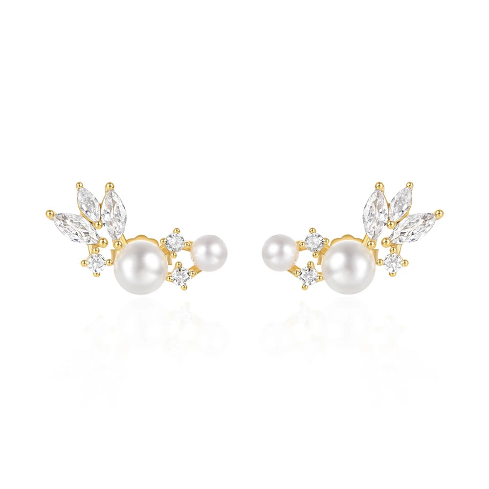 Gold-Plated Pearl Zircon Stud Earrings Vintage