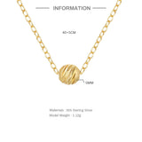 S925 Silver Round Beads Pendant Necklace Vintage Thin Chain Women's Gift