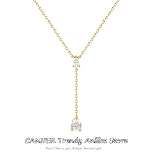 925 Sterling Silver Y-Shape Crystal Geometric Pendant Necklace for Women