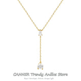 925 Sterling Silver Y-Shape Crystal Geometric Pendant Necklace for Women