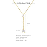 925 Sterling Silver Y-Shape Crystal Geometric Pendant Necklace for Women