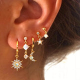 S925 Star Moon Zircon Opal Stud Earrings for Women Wedding Jewelry