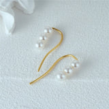 S925 Three Pearl Earrings French Ear Piercing Women'S Jewelry