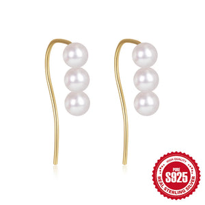 S925 Three Pearl Earrings French Ear Piercing Women'S Jewelry