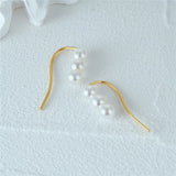 S925 Three Pearl Earrings French Ear Piercing Women'S Jewelry