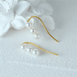 S925 Three Pearl Earrings French Ear Piercing Women'S Jewelry