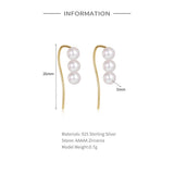 S925 Three Pearl Earrings French Ear Piercing Women'S Jewelry