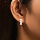 S925 Three Pearl Earrings French Ear Piercing Women'S Jewelry