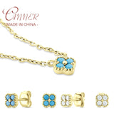 S925 Silver Turquoise Flower Jewelry Set Stud Earrings Pendant Necklaces