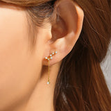 925 Silver Zircon Tassel Piercing Stud Earrings Wedding Jewelry
