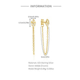 925 Silver Zircon Tassel Piercing Stud Earrings Wedding Jewelry