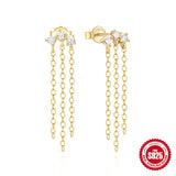925 Silver Zircon Tassel Piercing Stud Earrings Wedding Jewelry