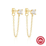 925 Silver Zircon Tassel Piercing Stud Earrings Wedding Jewelry