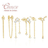 925 Silver Zircon Tassel Piercing Stud Earrings Wedding Jewelry