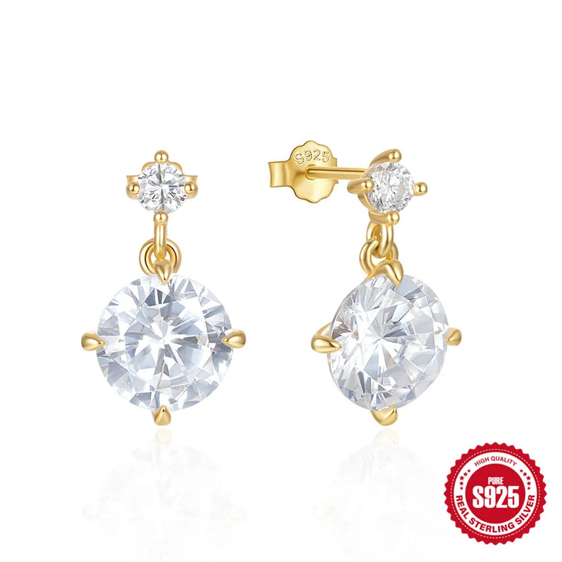 925 Sterling Silver Zircon Stud Earrings, Sparkling Wedding Jewelry